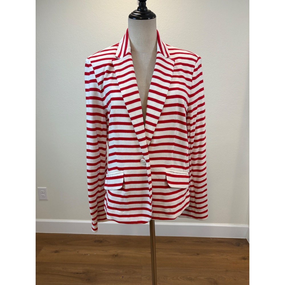 NWT Jones New York Blazer 12 Red White Striped Cotton Knit Jacket Preppy Coastal